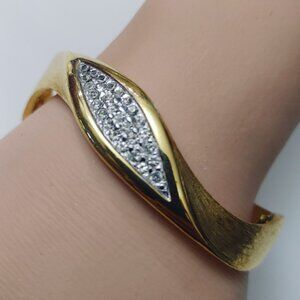 18K Gold Plated Diamond Accent Vintage Hinged Cuff Bracelet Four Seasons Jewelry